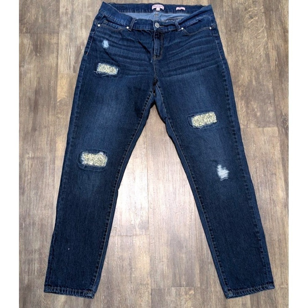 Juicy Couture Womens Skinny Jeans Dark Wash Sequin Distressed Blue Size 14